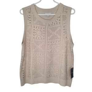 Lucky Brand Crochet Sweater Vest Granny Squares Womens Size Large New Light Tan